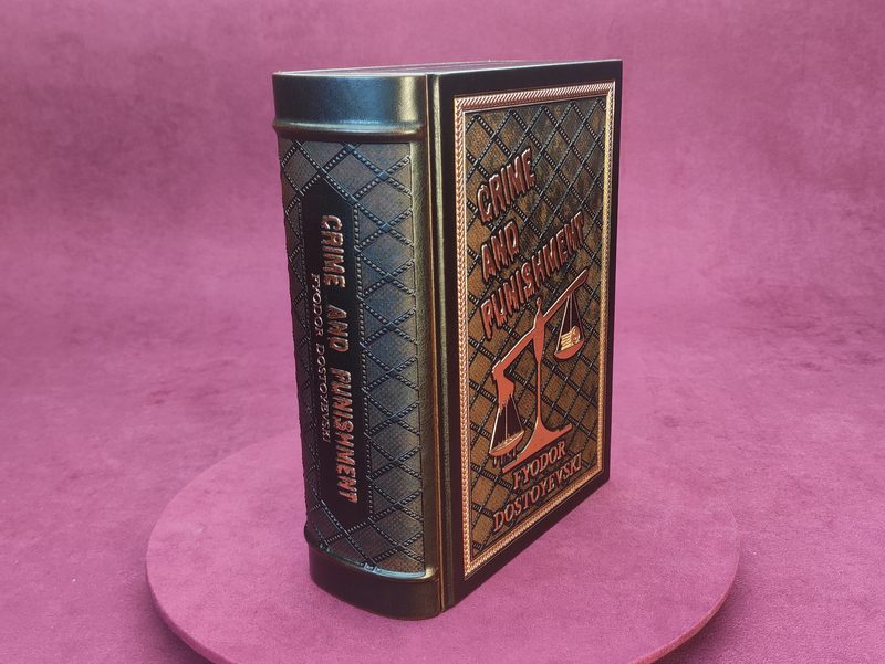 Brown Crime and Punishment book-form box, angled view