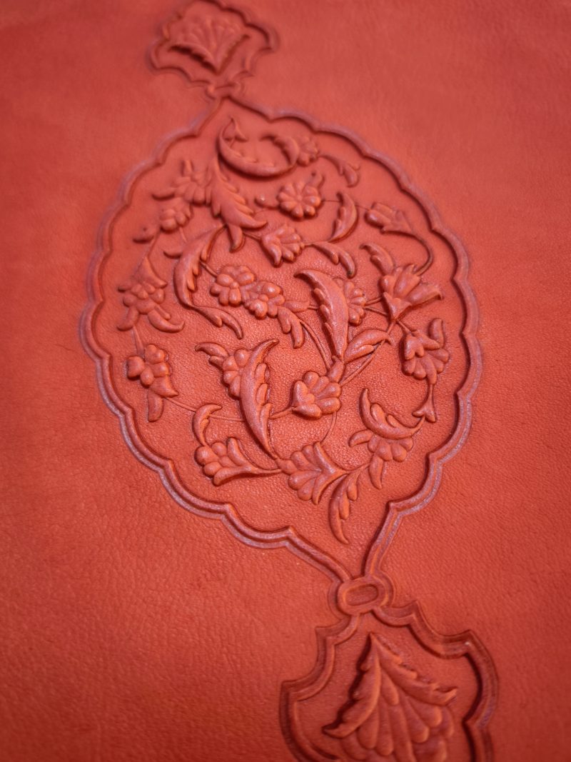 Gold foil embossed leather Qur'an with art-gilt edges